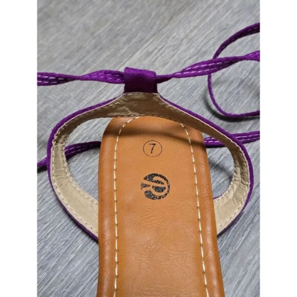 Rekayla Women's Purple Open Toe Tie Up Ankle Wrap Flat Sandals‎ Size 7